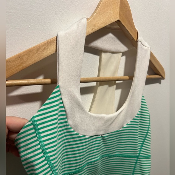 Lululemon size 8, green and white striped scoop neck racer back tank. Wide strap - Picture 3 of 8